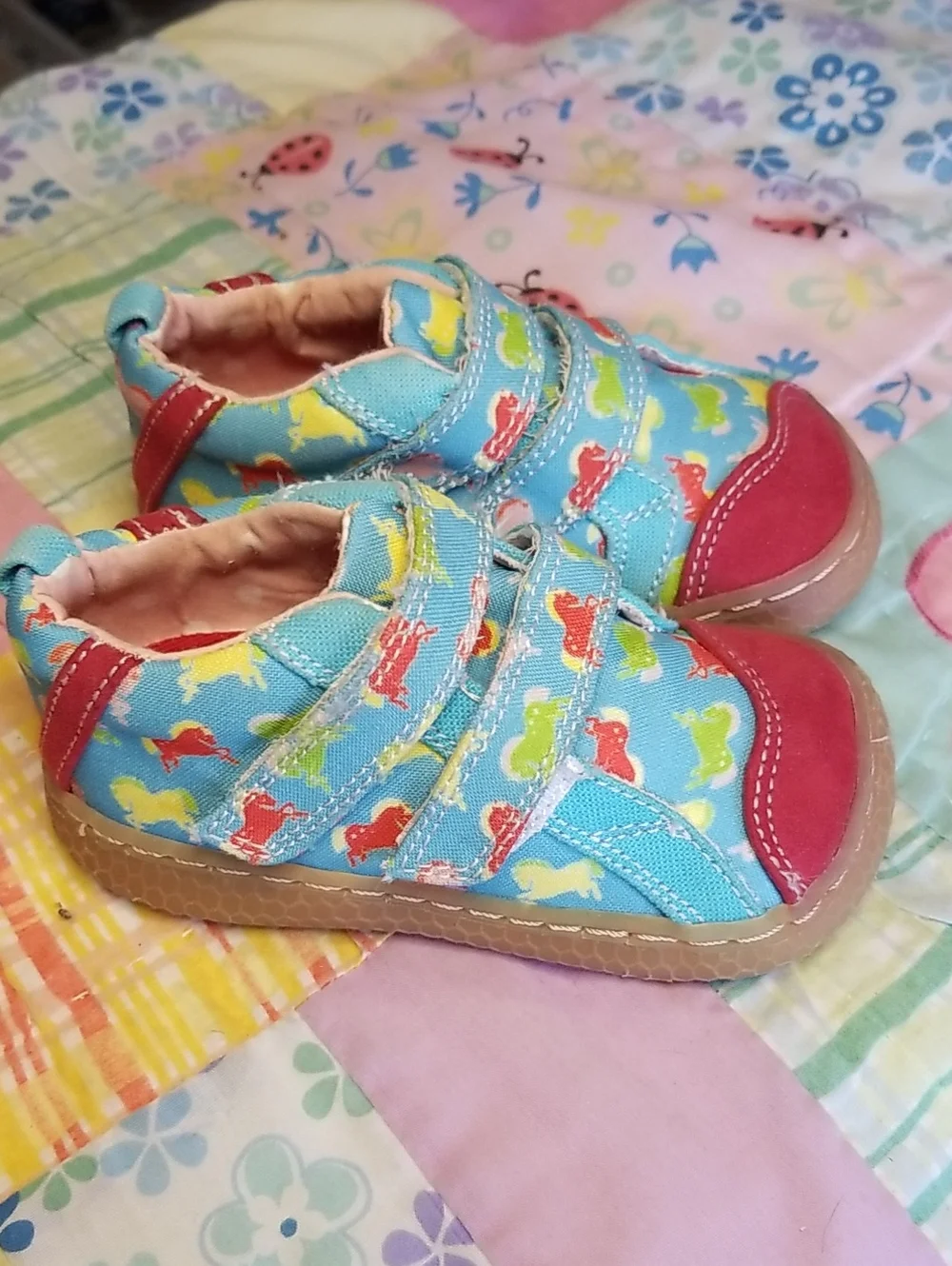Livie & Luca HTF Light Blue Horsey Sneakers with Red Suede Trim Size 5